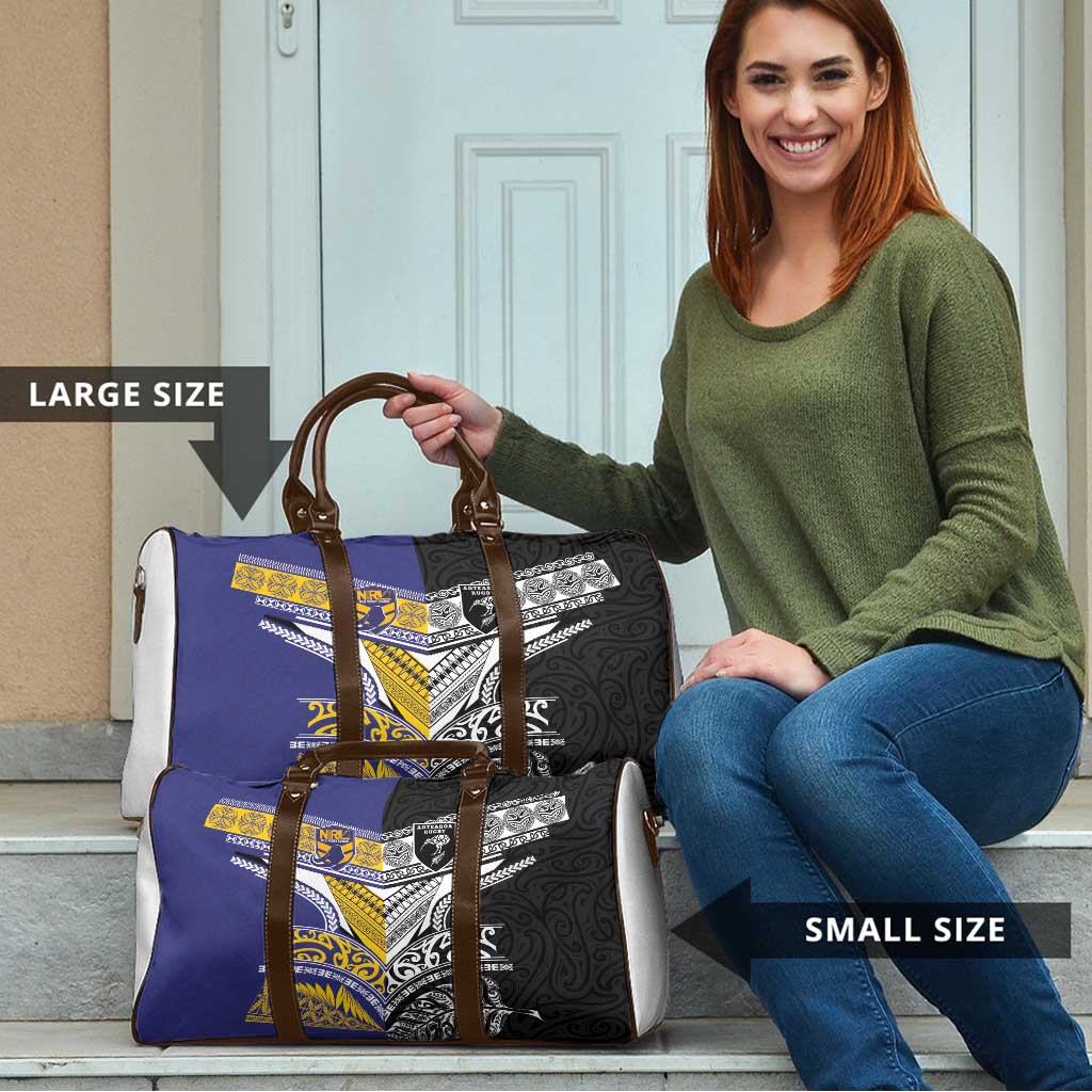 Rugby Niue and Aotearoa Travel Bag Hiapo with Maori Moko Tribal Heritage Tattoos - Polynesian Pride
