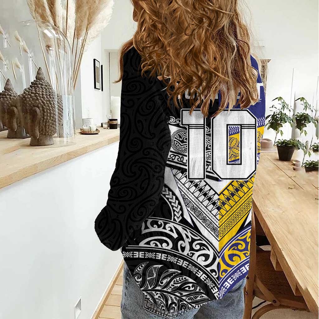 Custom Rugby Niue and Aotearoa Women Casual Shirt Hiapo with Maori Moko Tribal Heritage Tattoos - Polynesian Pride
