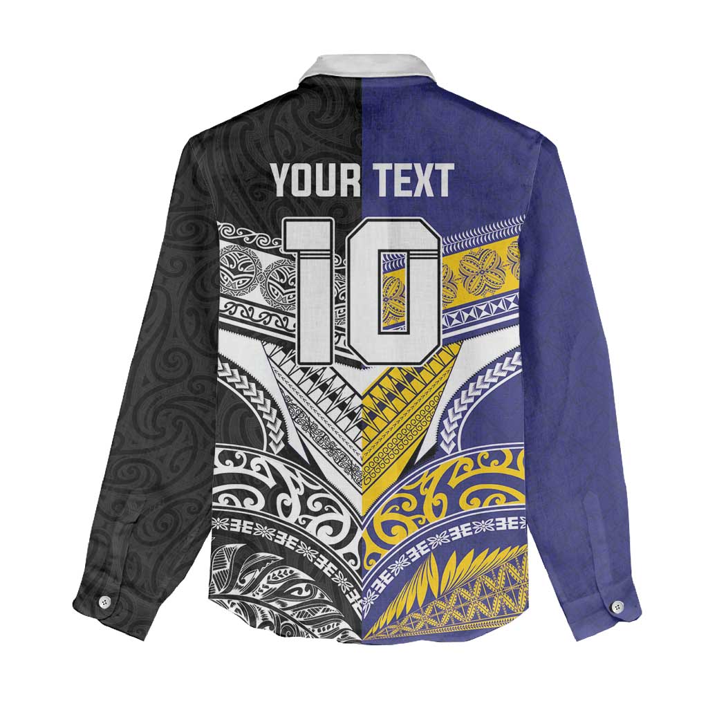 Custom Rugby Niue and Aotearoa Women Casual Shirt Hiapo with Maori Moko Tribal Heritage Tattoos - Polynesian Pride