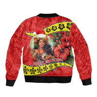 Hawaii Christmas Bomber Jacket Hula Girl Hibiscus With Hawaiian Style Tribal Fabric Patchwork LT03 - Polynesian Pride
