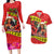 Hawaii Christmas Couples Matching Long Sleeve Bodycon Dress and Hawaiian Shirt Hula Girl Hibiscus With Hawaiian Style Tribal Fabric Patchwork LT03 Red - Polynesian Pride