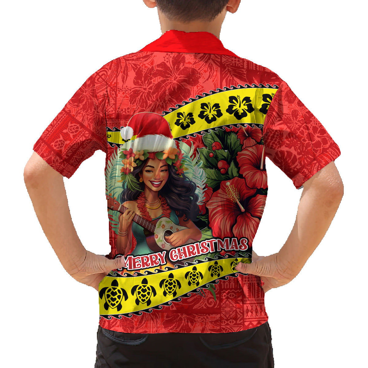 Hawaii Christmas Family Matching Tank Maxi Dress and Hawaiian Shirt Hula Girl Hibiscus With Hawaiian Style Tribal Fabric Patchwork LT03 - Polynesian Pride