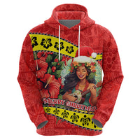 Hawaii Christmas Hoodie Hula Girl Hibiscus With Hawaiian Style Tribal Fabric Patchwork LT03 - Polynesian Pride