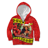 Hawaii Christmas Kid Hoodie Hula Girl Hibiscus With Hawaiian Style Tribal Fabric Patchwork LT03 - Polynesian Pride