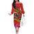 Hawaii Christmas Off The Shoulder Long Sleeve Dress Hula Girl Hibiscus With Hawaiian Style Tribal Fabric Patchwork LT03 Women Red - Polynesian Pride