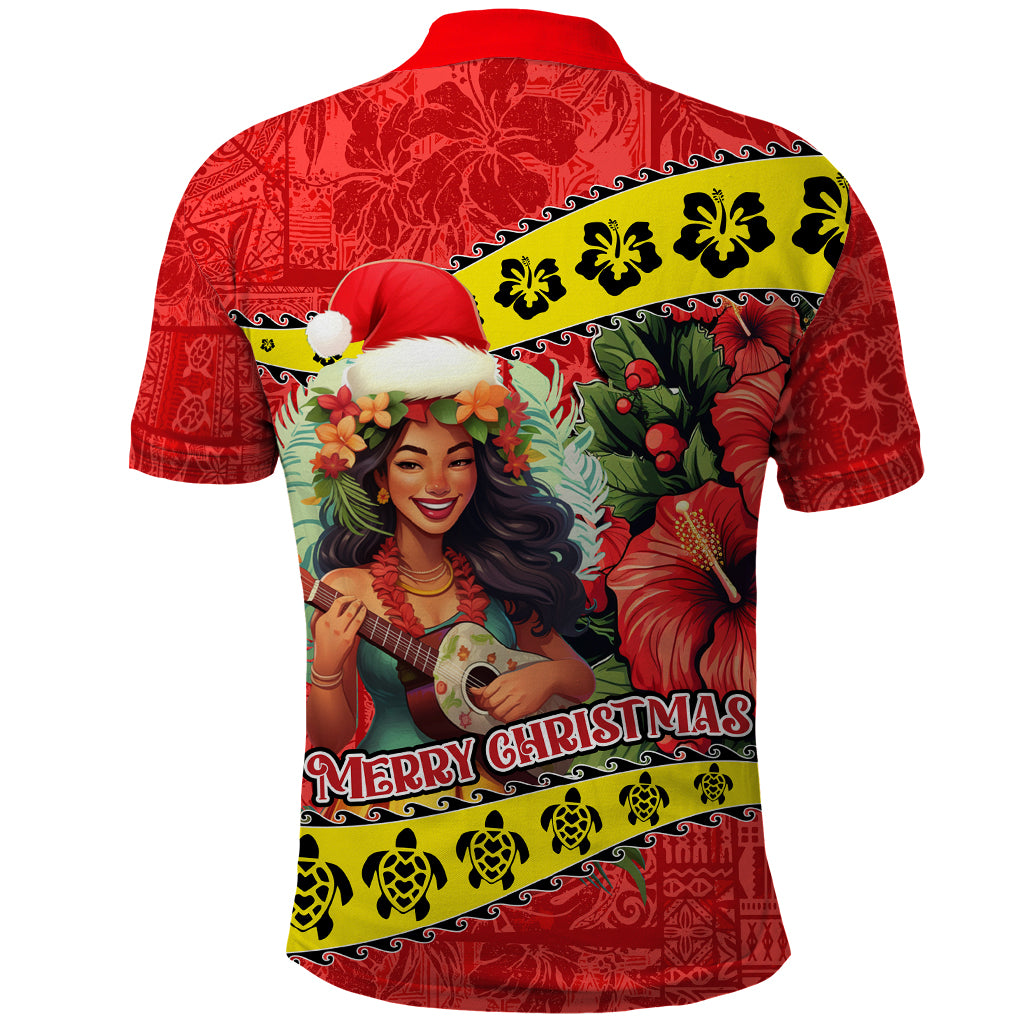 Hawaii Christmas Polo Shirt Hula Girl Hibiscus With Hawaiian Style Tribal Fabric Patchwork LT03 - Polynesian Pride