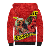 Hawaii Christmas Sherpa Hoodie Hula Girl Hibiscus With Hawaiian Style Tribal Fabric Patchwork LT03 - Polynesian Pride