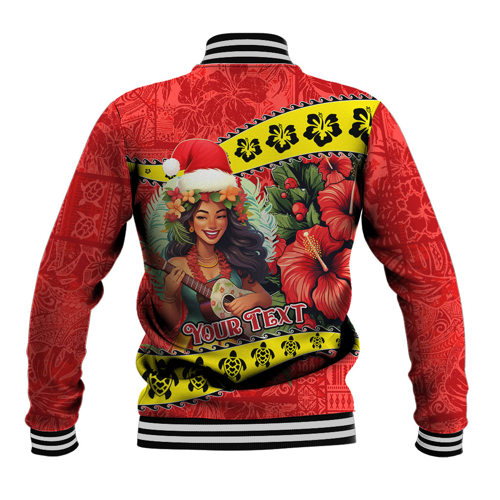 Personalised Hawaii Christmas Baseball Jacket Hula Girl Hibiscus With Hawaiian Style Tribal Fabric Patchwork LT03 - Polynesian Pride