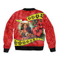 Personalised Hawaii Christmas Bomber Jacket Hula Girl Hibiscus With Hawaiian Style Tribal Fabric Patchwork LT03 - Polynesian Pride