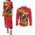 Personalised Hawaii Christmas Couples Matching Puletasi Dress and Long Sleeve Button Shirt Hula Girl Hibiscus With Hawaiian Style Tribal Fabric Patchwork LT03 Red - Polynesian Pride