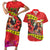 Personalised Hawaii Christmas Couples Matching Short Sleeve Bodycon Dress and Hawaiian Shirt Hula Girl Hibiscus With Hawaiian Style Tribal Fabric Patchwork LT03 Red - Polynesian Pride