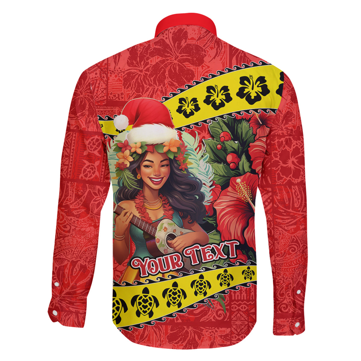 Personalised Hawaii Christmas Family Matching Mermaid Dress and Hawaiian Shirt Hula Girl Hibiscus With Hawaiian Style Tribal Fabric Patchwork LT03 - Polynesian Pride
