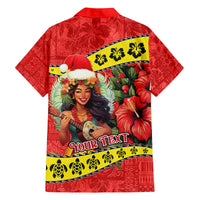 Personalised Hawaii Christmas Family Matching Off Shoulder Short Dress and Hawaiian Shirt Hula Girl Hibiscus With Hawaiian Style Tribal Fabric Patchwork LT03 - Polynesian Pride