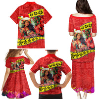 Personalised Hawaii Christmas Family Matching Puletasi Dress and Hawaiian Shirt Hula Girl Hibiscus With Hawaiian Style Tribal Fabric Patchwork LT03 - Polynesian Pride