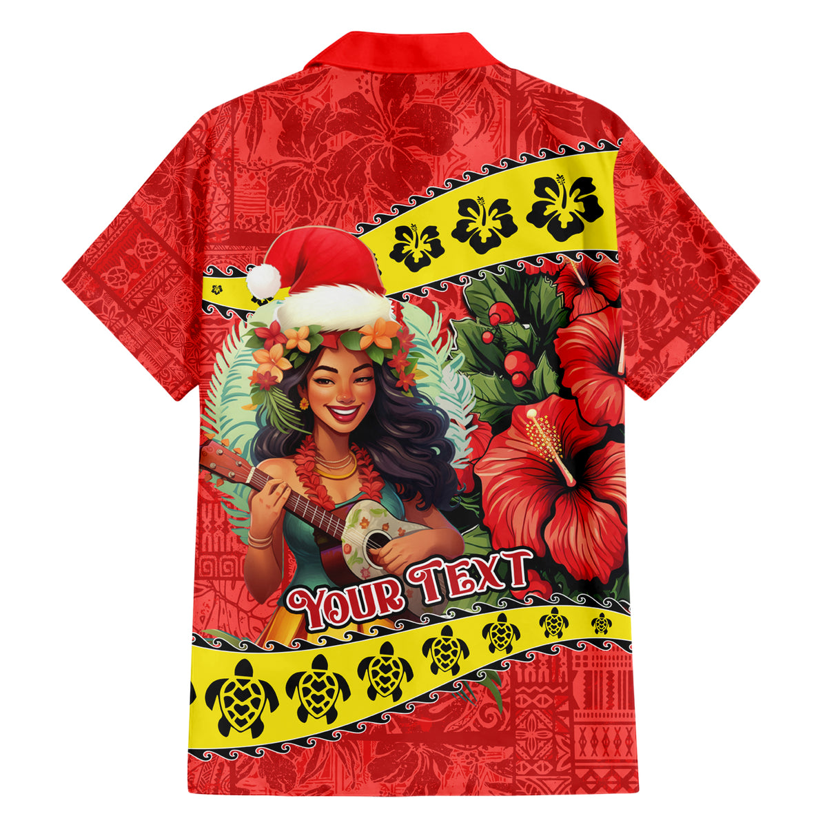 Personalised Hawaii Christmas Family Matching Short Sleeve Bodycon Dress and Hawaiian Shirt Hula Girl Hibiscus With Hawaiian Style Tribal Fabric Patchwork LT03 - Polynesian Pride