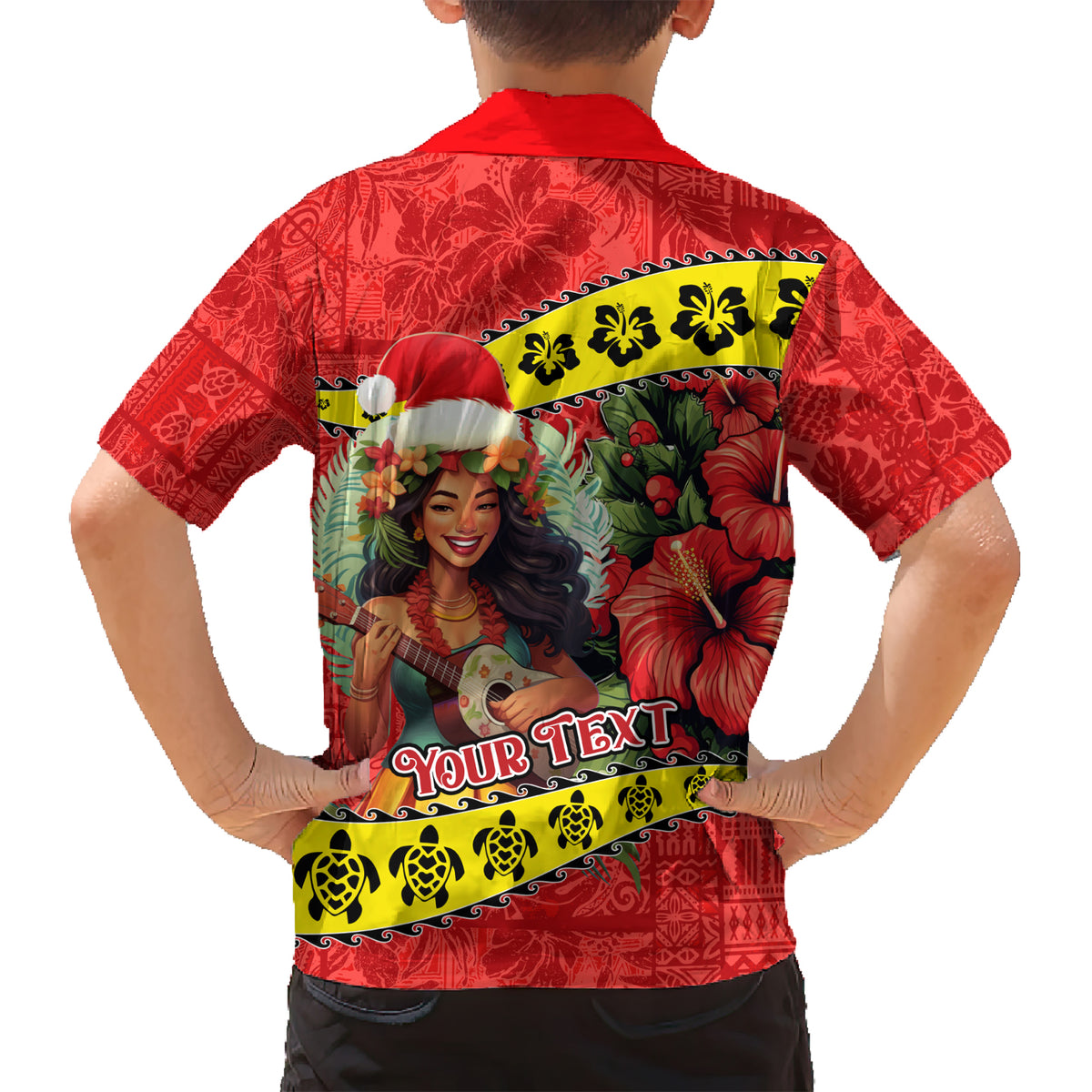 Personalised Hawaii Christmas Kid Hawaiian Shirt Hula Girl Hibiscus With Hawaiian Style Tribal Fabric Patchwork LT03 - Polynesian Pride