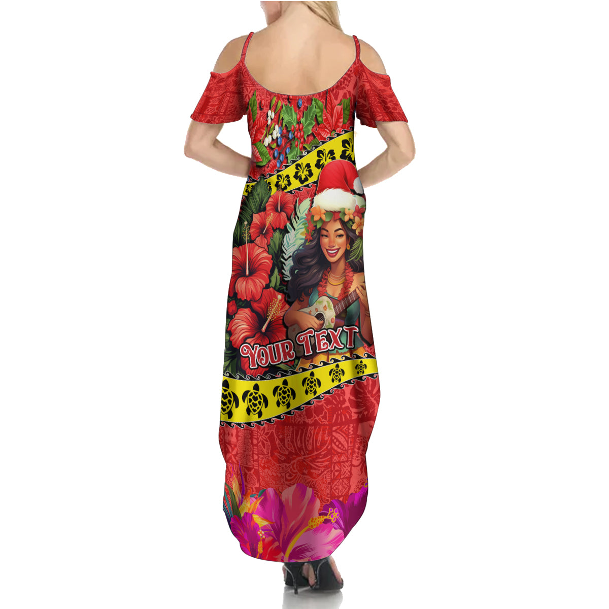 Personalised Hawaii Christmas Summer Maxi Dress Hula Girl Hibiscus With Hawaiian Style Tribal Fabric Patchwork LT03 - Polynesian Pride