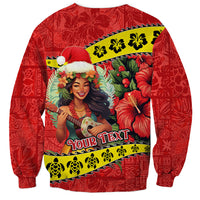 Personalised Hawaii Christmas Sweatshirt Hula Girl Hibiscus With Hawaiian Style Tribal Fabric Patchwork LT03 - Polynesian Pride