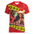 Personalised Hawaii Christmas Women V Neck T Shirt Hula Girl Hibiscus With Hawaiian Style Tribal Fabric Patchwork LT03 Female Red - Polynesian Pride