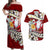 Tahiti Christmas Couples Matching Off Shoulder Maxi Dress and Hawaiian Shirt Tiare Flowers and Pomarea Nigra with Polynesian Pattern LT03 Red - Polynesian Pride