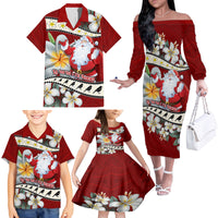 Tahiti Christmas Family Matching Off Shoulder Long Sleeve Dress and Hawaiian Shirt Tiare Flowers and Pomarea Nigra with Polynesian Pattern LT03 - Polynesian Pride