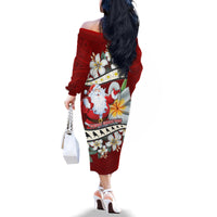 Tahiti Christmas Family Matching Off Shoulder Long Sleeve Dress and Hawaiian Shirt Tiare Flowers and Pomarea Nigra with Polynesian Pattern LT03 - Polynesian Pride