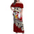 Tahiti Christmas Family Matching Off Shoulder Maxi Dress and Hawaiian Shirt Tiare Flowers and Pomarea Nigra with Polynesian Pattern LT03 Mom's Dress Red - Polynesian Pride