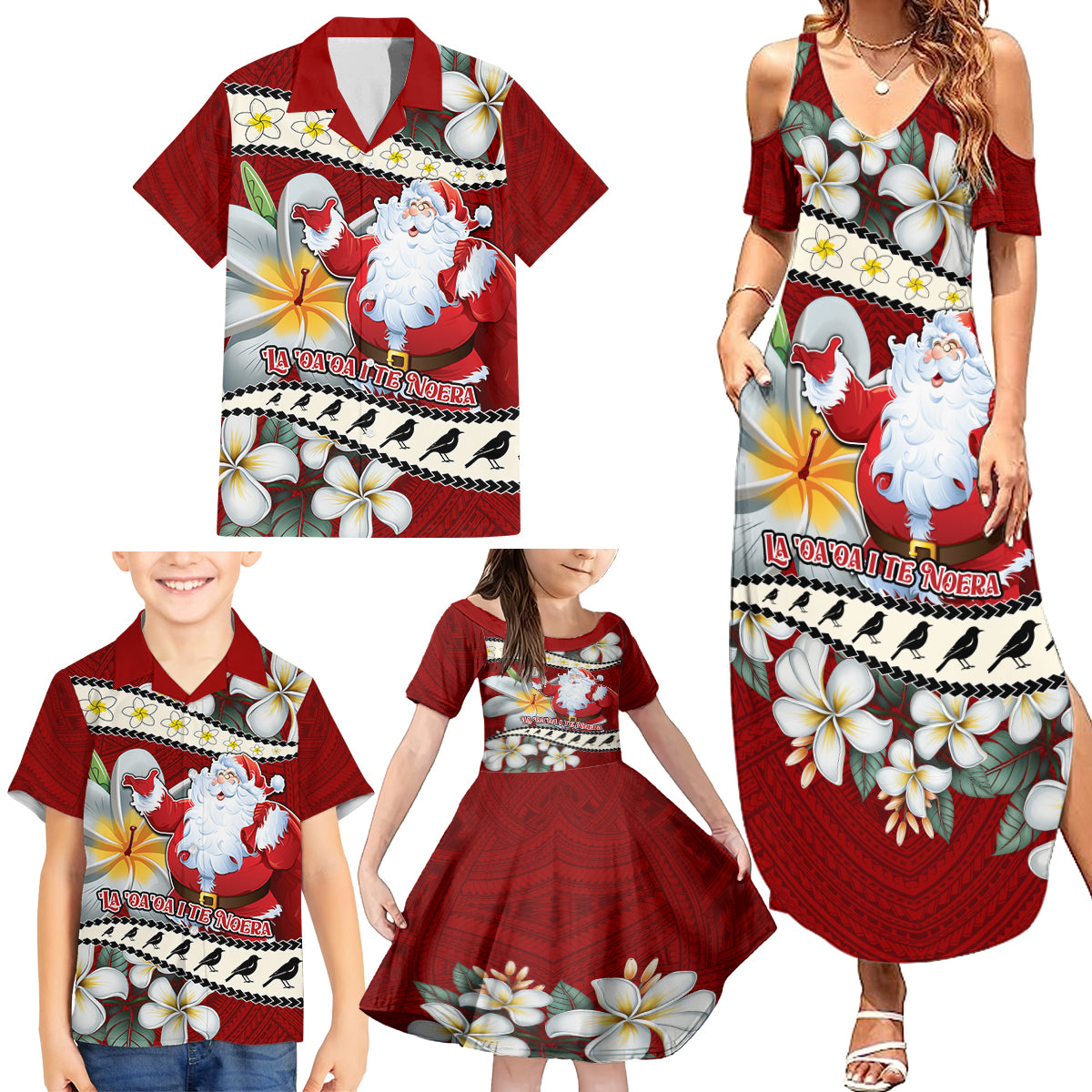 Tahiti Christmas Family Matching Summer Maxi Dress and Hawaiian Shirt Tiare Flowers and Pomarea Nigra with Polynesian Pattern LT03 - Polynesian Pride