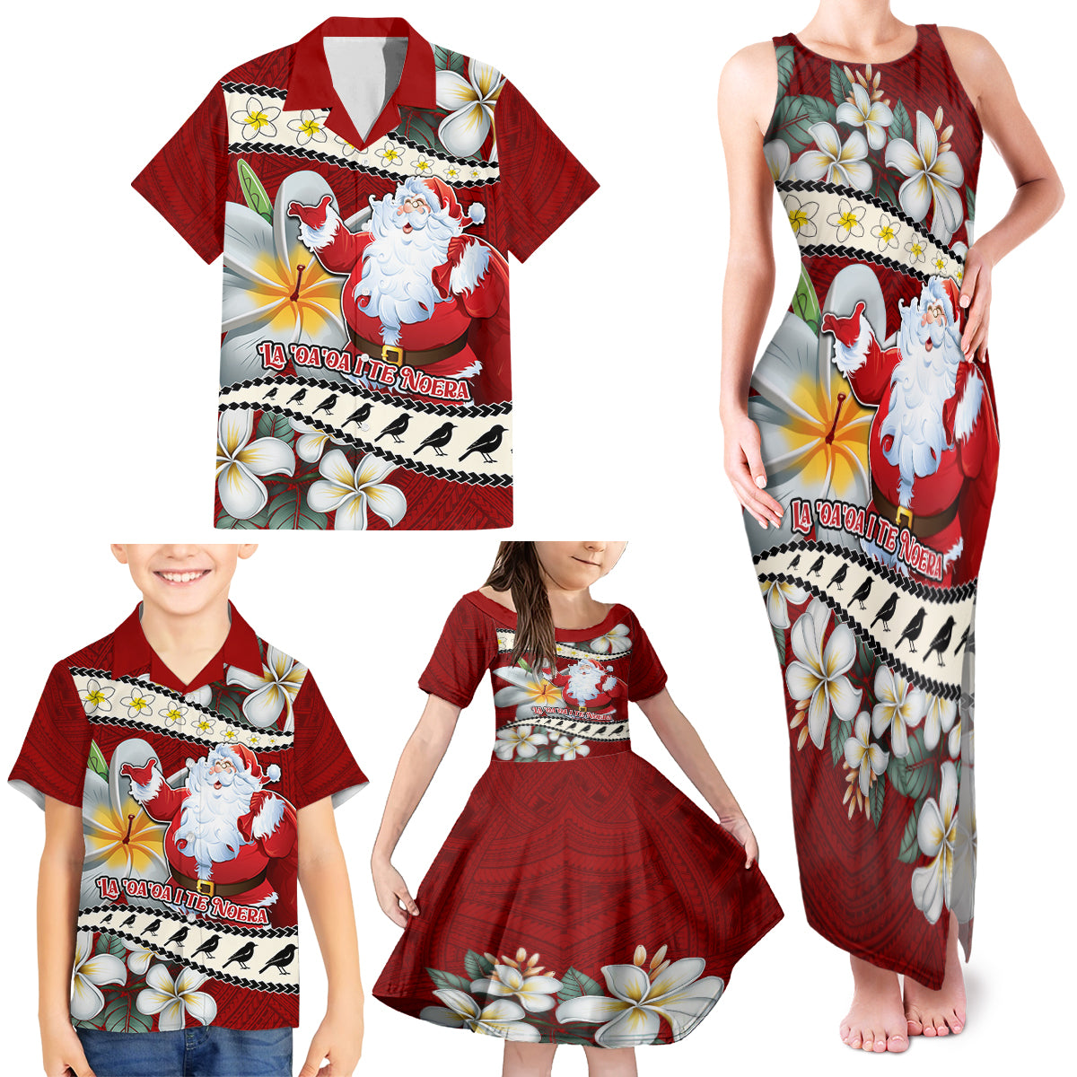 Tahiti Christmas Family Matching Tank Maxi Dress and Hawaiian Shirt Tiare Flowers and Pomarea Nigra with Polynesian Pattern LT03 - Polynesian Pride