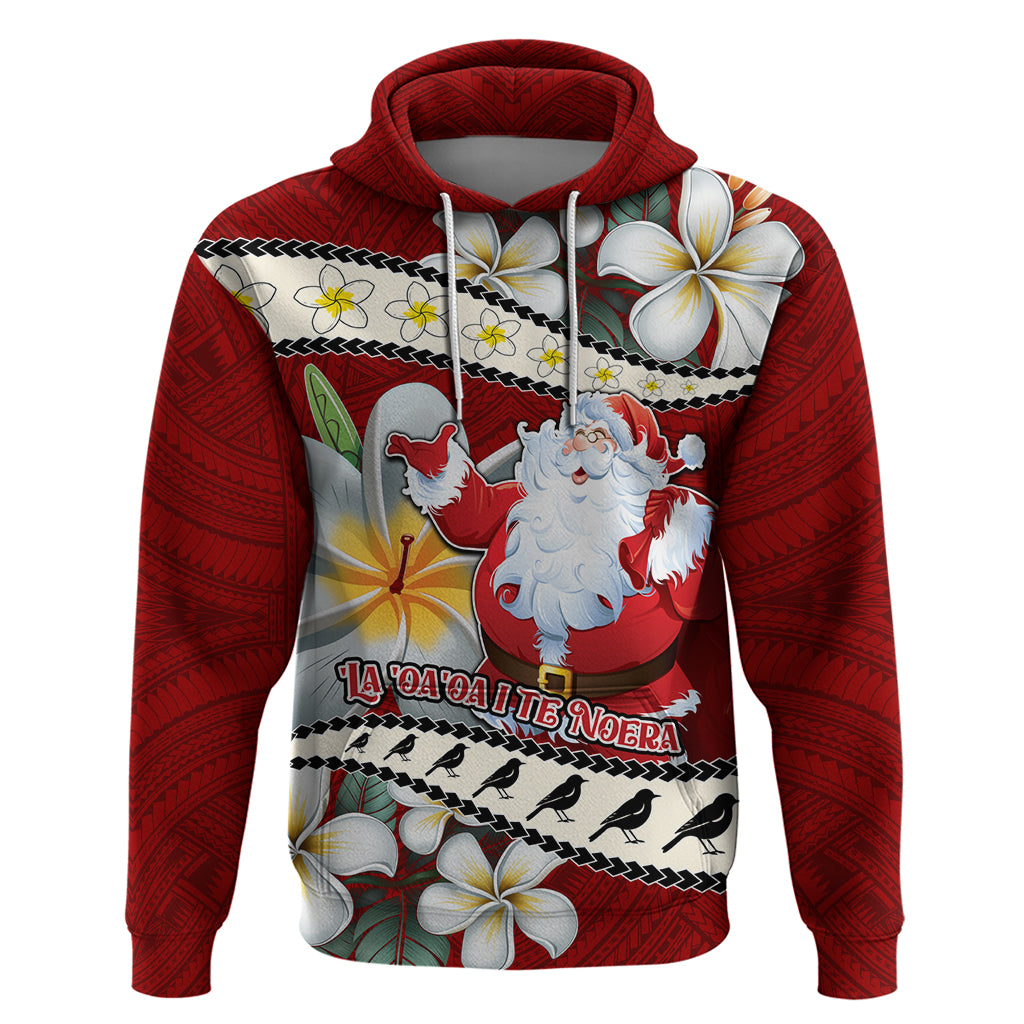 Tahiti Christmas Hoodie Tiare Flowers and Pomarea Nigra with Polynesian Pattern LT03 Red - Polynesian Pride