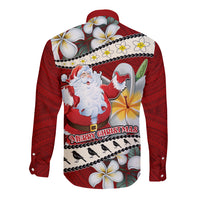 Tahiti Christmas Long Sleeve Button Shirt Tiare Flowers and Pomarea Nigra with Polynesian Pattern LT03 - Polynesian Pride