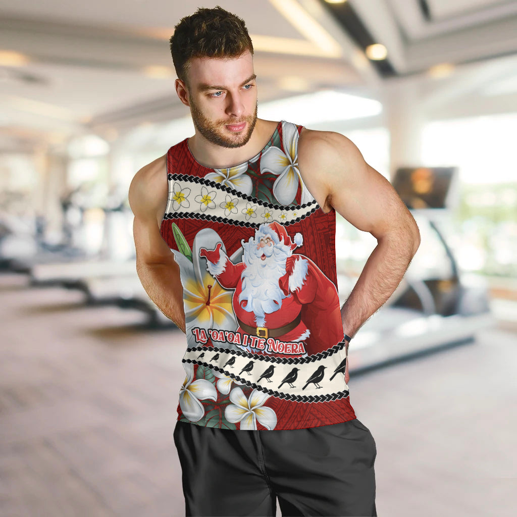 Tahiti Christmas Men Tank Top Tiare Flowers and Pomarea Nigra with Polynesian Pattern LT03 Red - Polynesian Pride