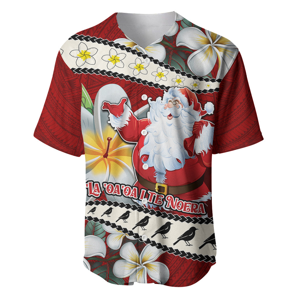 Personalised Tahiti Christmas Baseball Jersey Tiare Flowers and Pomarea Nigra with Polynesian Pattern LT03 Red - Polynesian Pride