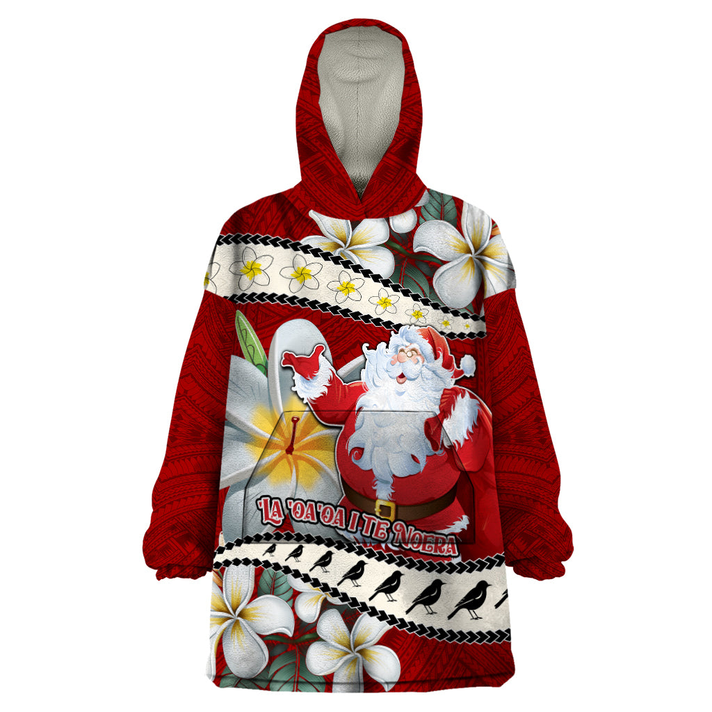 Personalised Tahiti Christmas Wearable Blanket Hoodie Tiare Flowers and Pomarea Nigra with Polynesian Pattern LT03 One Size Red - Polynesian Pride