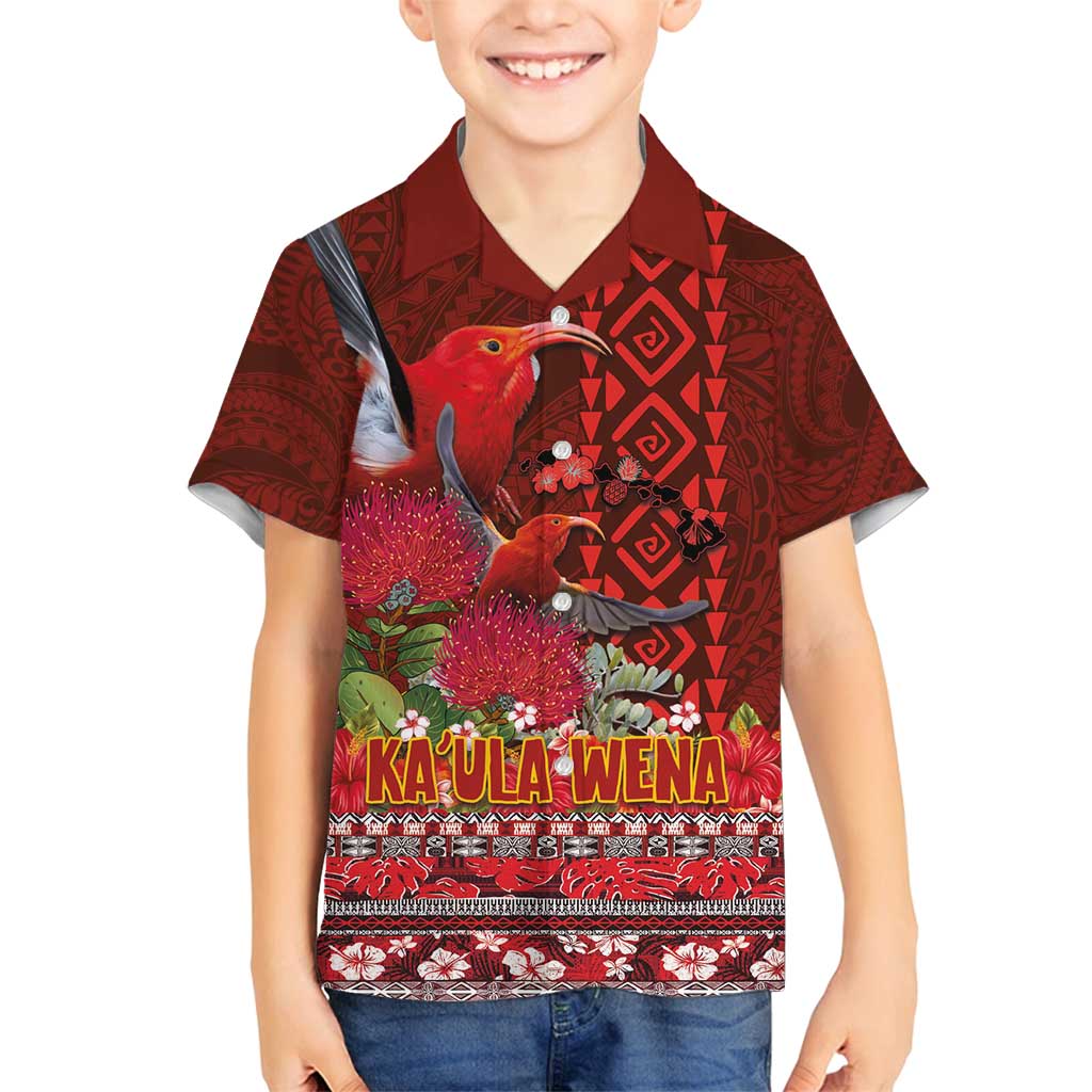 Hawaii KaʻUla Wena ʻIʻiwi Family Matching Summer Maxi Dress and Hawaiian Shirt With Tropical Plants and 'Ohi'a lehua Kakau Art Tattoo