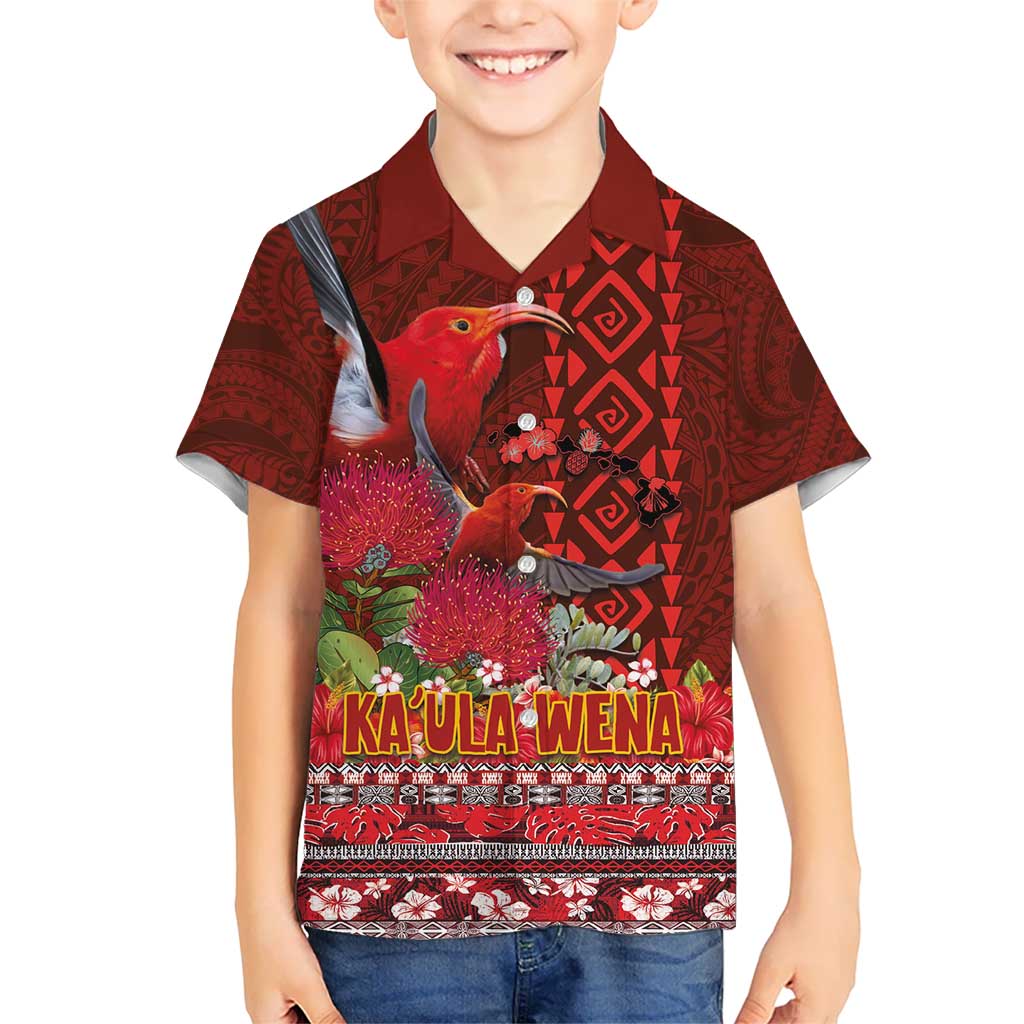 Hawaii KaʻUla Wena ʻIʻiwi Hawaiian Shirt With Tropical Plants and 'Ohi'a lehua Kakau Art Tattoo