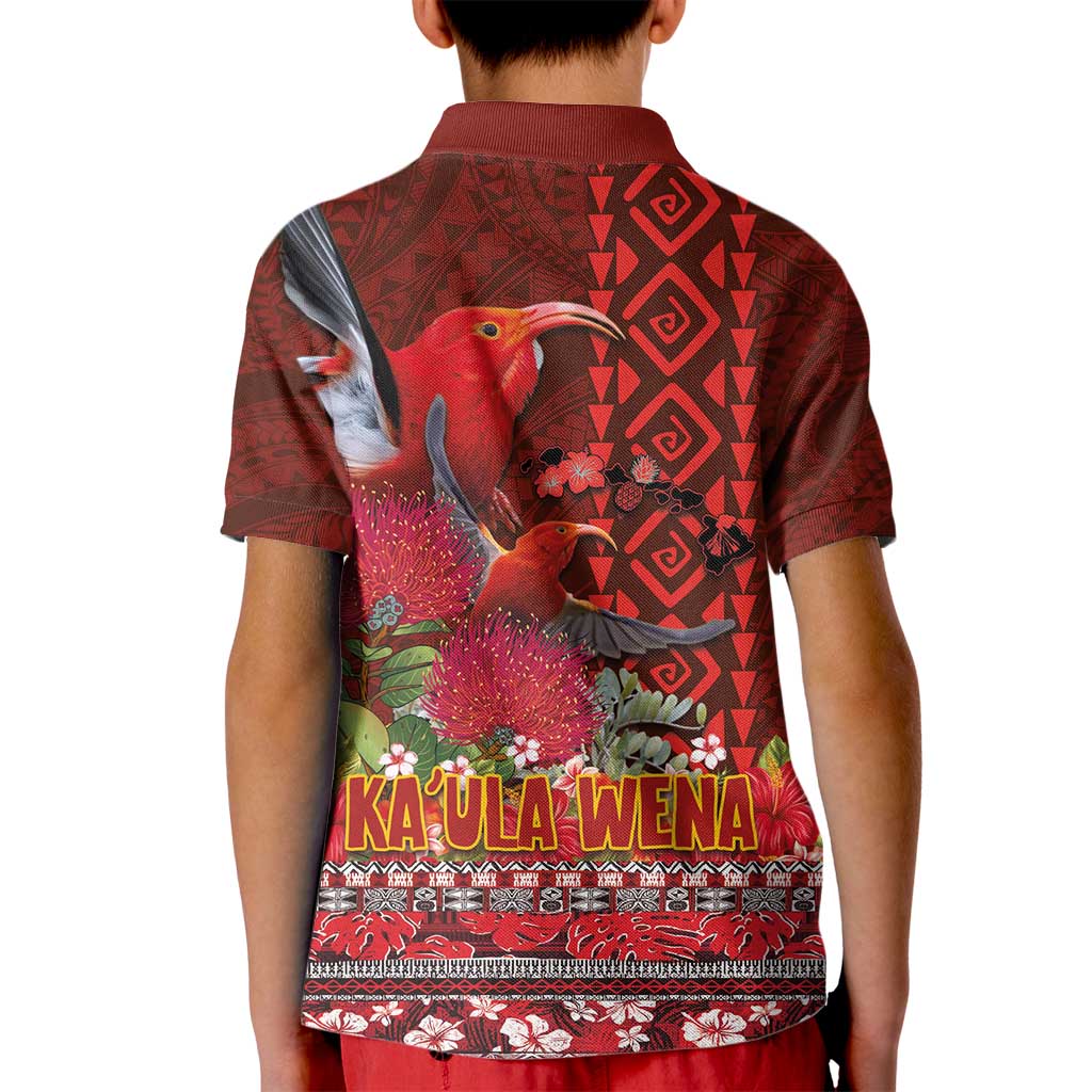 Hawaii KaʻUla Wena ʻIʻiwi Kid Polo Shirt With Tropical Plants and 'Ohi'a lehua Kakau Art Tattoo