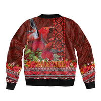 Hawaii KaʻUla Wena ʻIʻiwi Sleeve Zip Bomber Jacket With Tropical Plants and 'Ohi'a lehua Kakau Art Tattoo