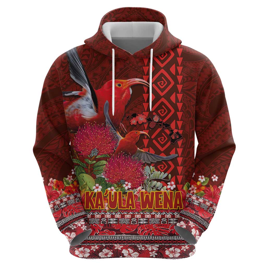 Hawaii KaʻUla Wena ʻIʻiwi Zip Hoodie With Tropical Plants and 'Ohi'a lehua Kakau Art Tattoo