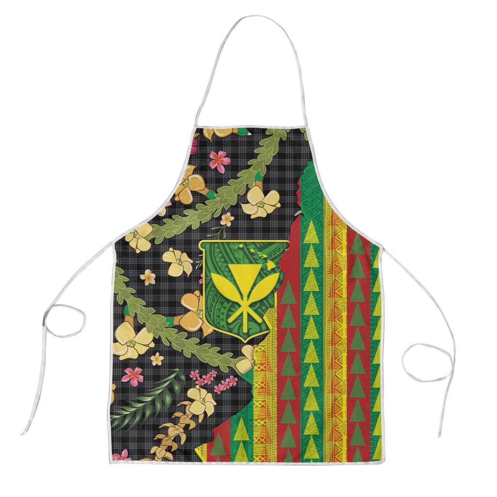 Hawaiian Tropical Plants Lei Apron Kanaka Maoli Tribal with Palaka Motifs - Polynesian Pride