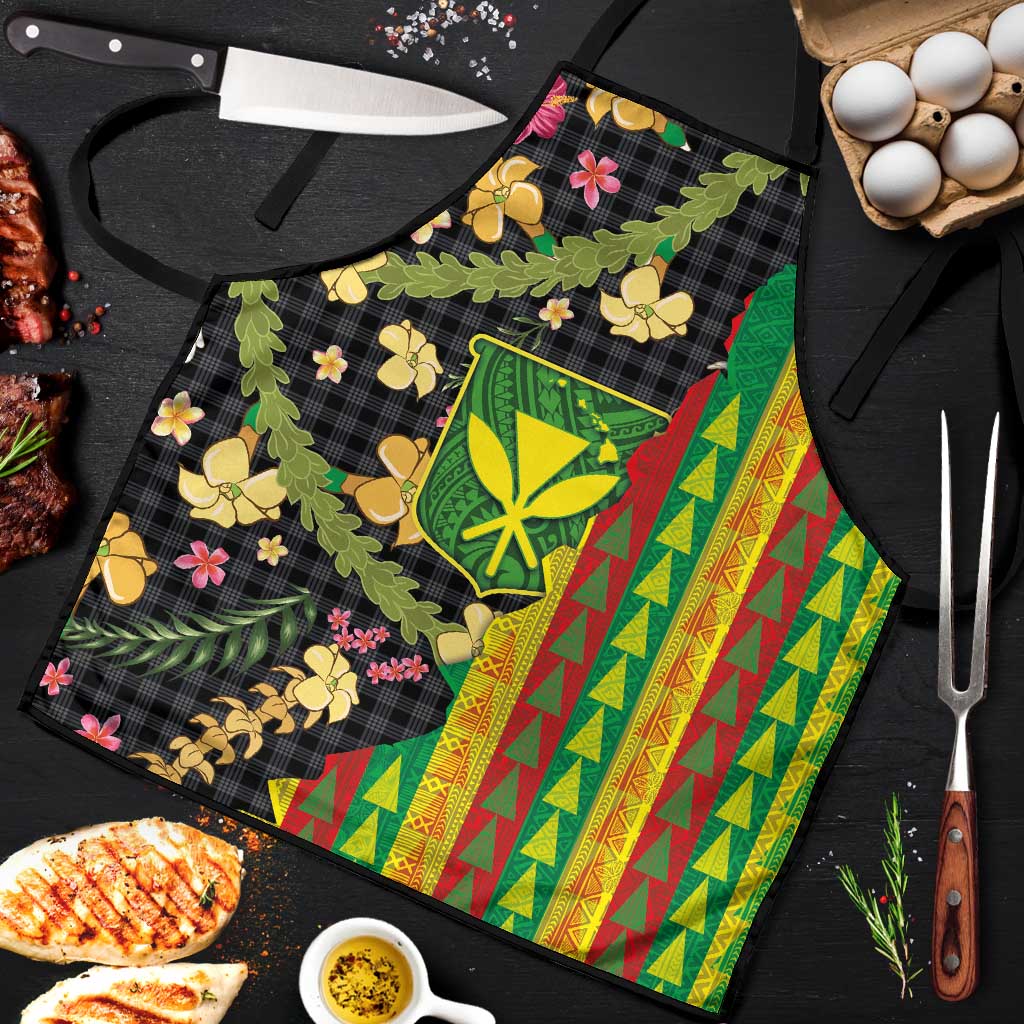Hawaiian Tropical Plants Lei Apron Kanaka Maoli Tribal with Palaka Motifs - Polynesian Pride