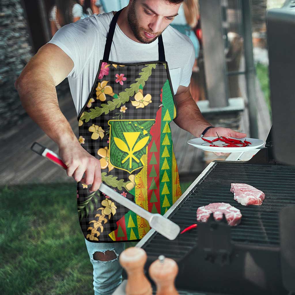 Hawaiian Tropical Plants Lei Apron Kanaka Maoli Tribal with Palaka Motifs - Polynesian Pride