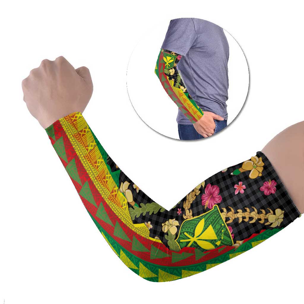 Hawaiian Tropical Plants Lei Arm Sleeves Kanaka Maoli Tribal with Palaka Motifs - Polynesian Pride