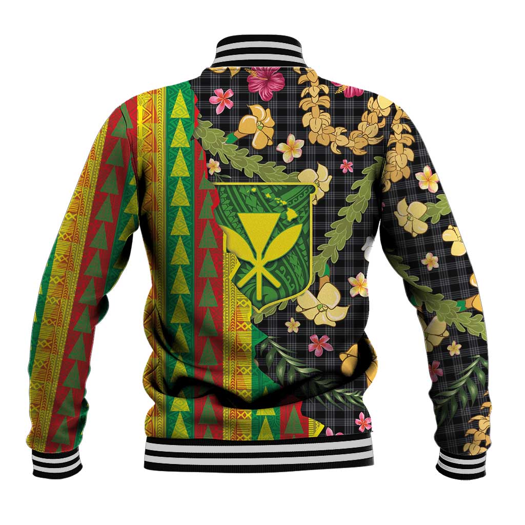 Hawaiian Tropical Plants Lei Baseball Jacket Kanaka Maoli Tribal with Palaka Motifs - Polynesian Pride