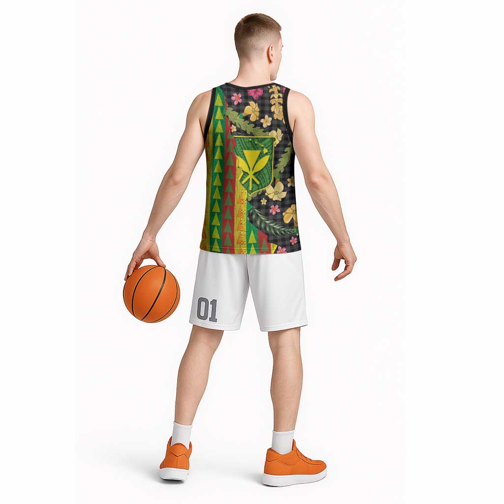 Hawaiian Tropical Plants Lei Basketball Jersey Kanaka Maoli Tribal with Palaka Motifs - Polynesian Pride