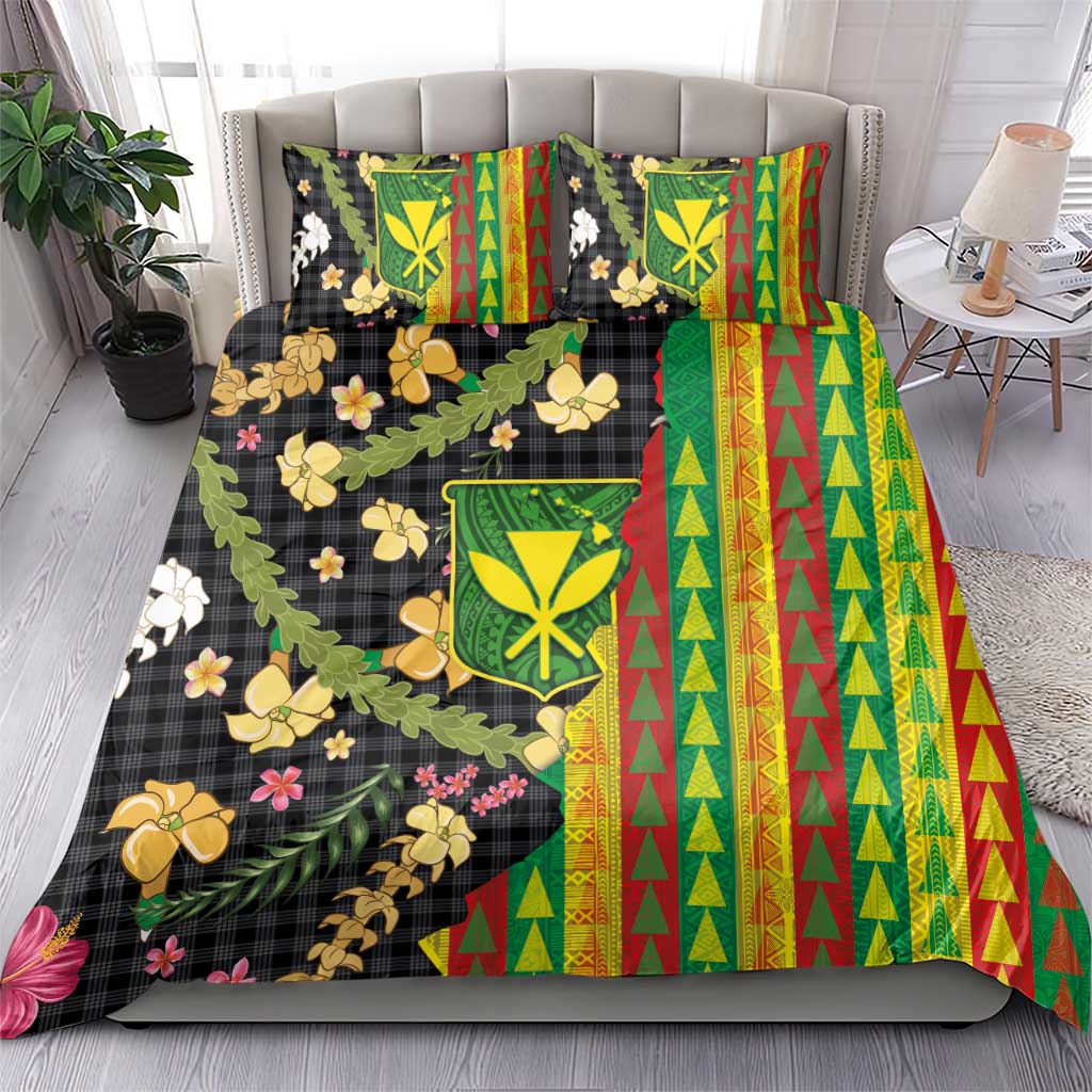 Hawaiian Tropical Plants Lei Bedding Set Kanaka Maoli Tribal with Palaka Motifs - Polynesian Pride