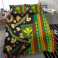 Hawaiian Tropical Plants Lei Bedding Set Kanaka Maoli Tribal with Palaka Motifs - Polynesian Pride