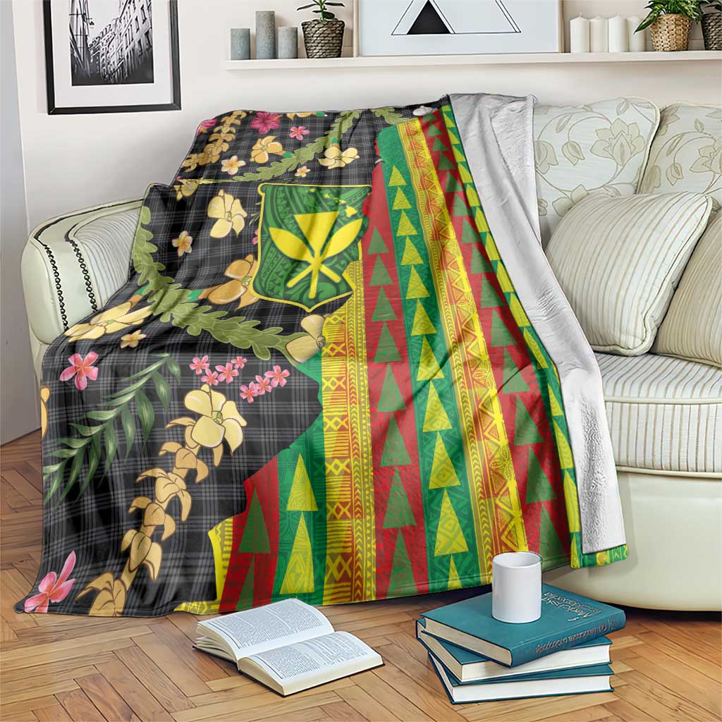 Hawaiian Tropical Plants Lei Blanket Kanaka Maoli Tribal with Palaka Motifs - Polynesian Pride