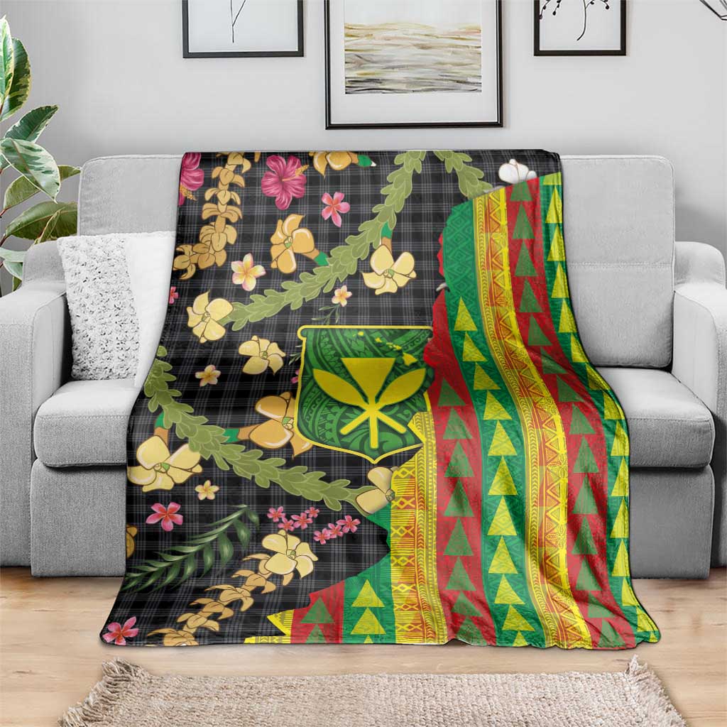 Hawaiian Tropical Plants Lei Blanket Kanaka Maoli Tribal with Palaka Motifs - Polynesian Pride