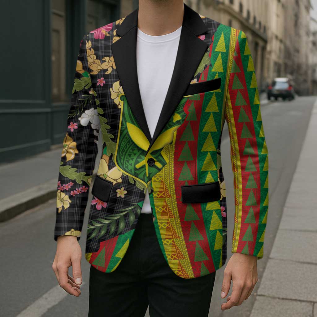 Hawaiian Tropical Plants Lei Blazer Kanaka Maoli Tribal with Palaka Motifs - Polynesian Pride